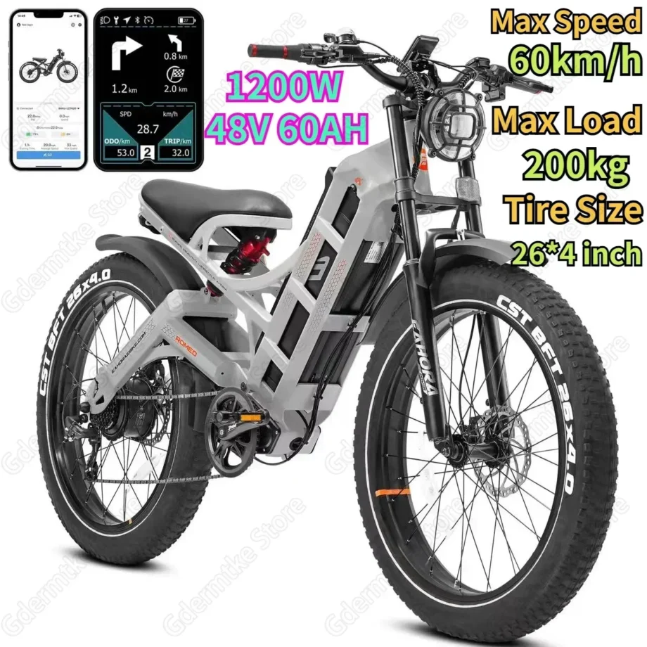 Romeo ProII EBike Dual Motor 3000W 48/52V 60Ah Hydraulic Disc Brakes Electric Bicycle 26*4.0 Inch Fat Tire Camping Electric Bike