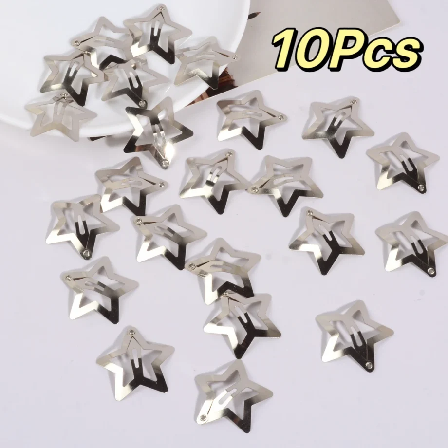 10/20/30pcs Metal Star Headwears Women Girls Y2K Silver Hair Clip Barrette Sweet Snap Bobby Pins Punk Hair Clips Accessories 