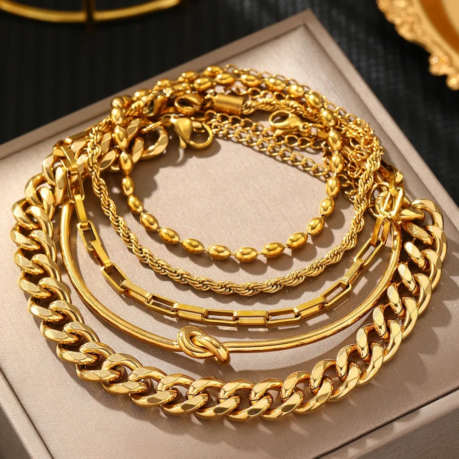 Stainless Steel Bracelets Set Fashionable Atmosphere Chain Gorgeous Bracelets Set For Women Jewelry Luxury Gift Recommendations 